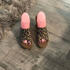 Leopard print wedge with soft material strap
